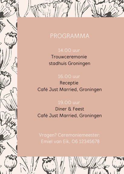 Trouwkaart vintage klaprozen 2
