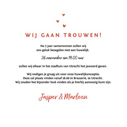 Trouwkaart Volkswagen rood met bruidspaar 3