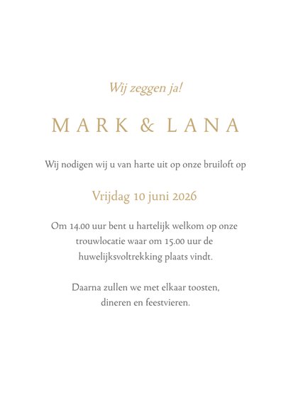 Trouwkaart voorkant Vespa goud met bruidspaar 3