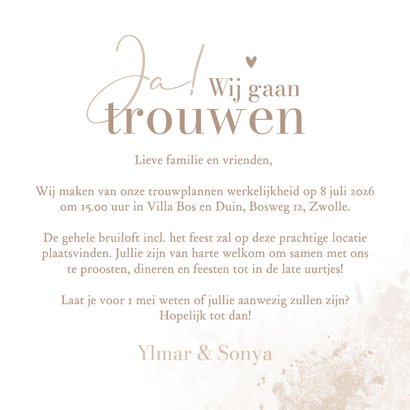 Trouwkaart waterverf beige hartje romantisch neutraal 3