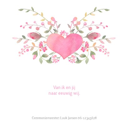 Trouwkaart waterverf in roze waterverf en rozen 2