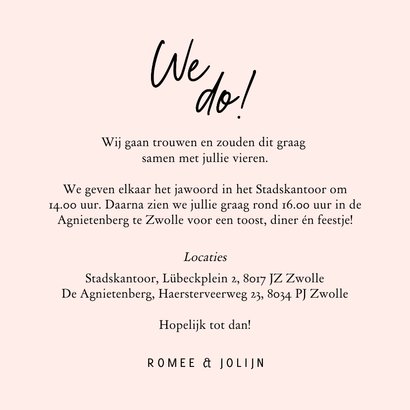 Trouwkaart 'we do!' marmerlook roze wit en goud 3