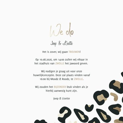 Trouwkaart 'We do' panterprint goudlook met foto 3