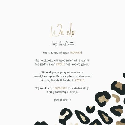 Trouwkaart 'We do' panterprint goudlook met foto 3