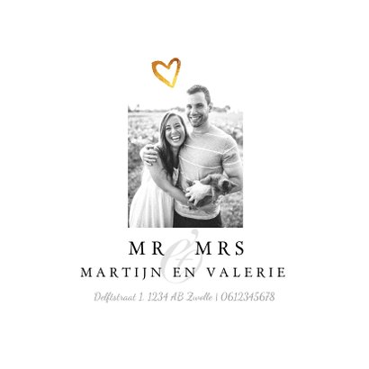 Trouwkaart wedding stijlvol en klassiek met goud en foto 2