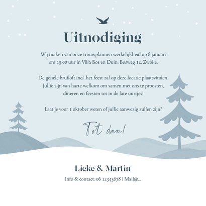 Trouwkaart winter illustratie landschap sneeuw uitnodiging 3