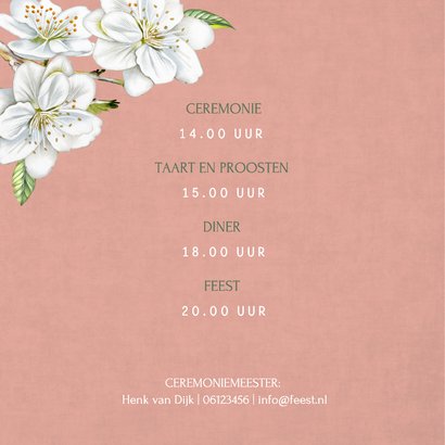 Trouwkaart witte bloesem op fluweel 2