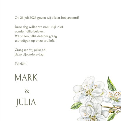 Trouwkaart witte bloesem op fluweel 3