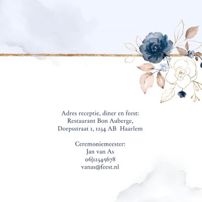 Trouwkaart 'Yes' rozen blauw en goud 2