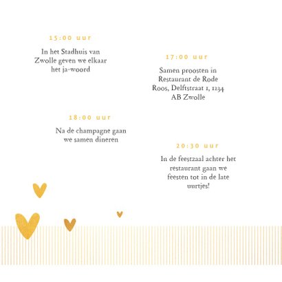 Trouwkaart YES stijlvol goud met hartjes 2