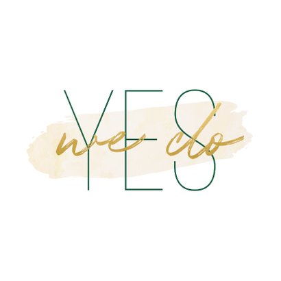 Trouwkaart 'Yes we do' met goudlook en waterverf 2