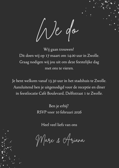 Trouwkaart zilver zwart/wit foto we do trouwen 3