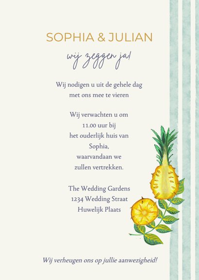 Trouwkaart zomer bruiloft fruit ananas 3