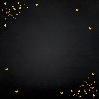 Trouwkaart zwart goudlook confetti hartjes Achterkant