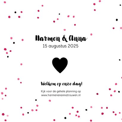 Trouwkaart zwart-wit confetti 3