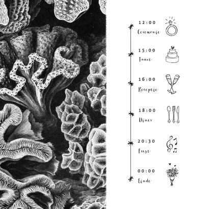 Trouwkaart zwart wit stijlvol foto natuur kunst koraal 2