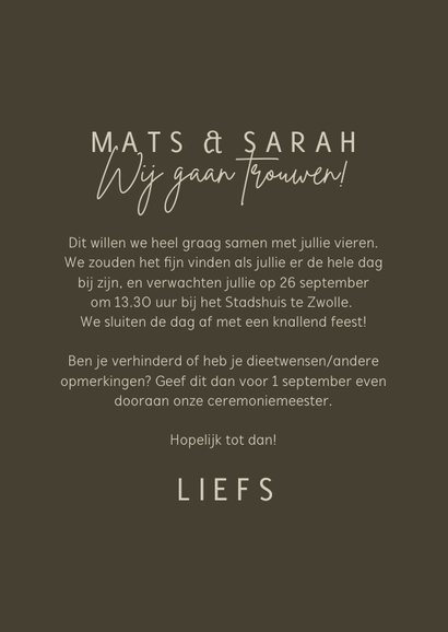 Trouwkaartje we say yes groen grote datum en goudfolie 3