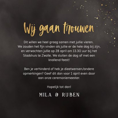 Trouwkaartje zwart waterverf spetters wij gaan trouwen 3