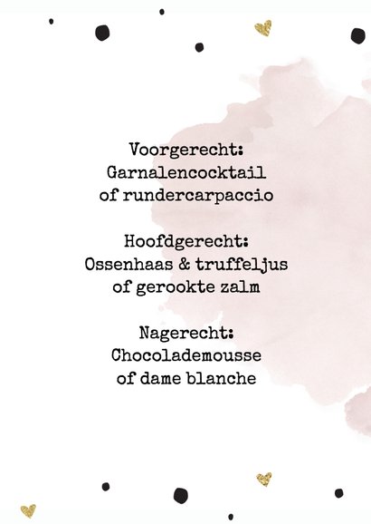 Trouwmenu aquarel roze goudfolie 3