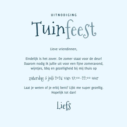 Tuinfeest bbq uitnodiging illustratie tafel buiten blauw 3