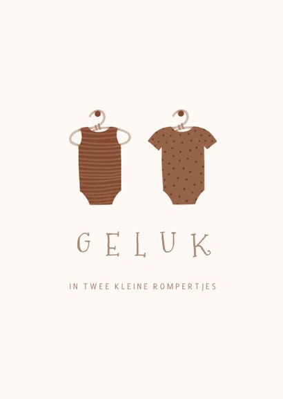 Tweeling geboortekaartje met rompertjes en slingers 2