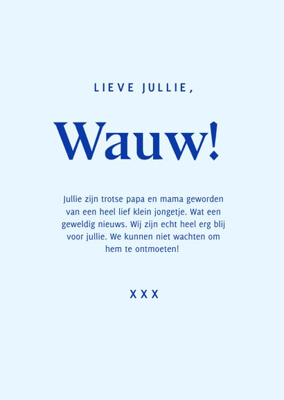 Typografisch felicitatiekaartje wauw een jongetje 3