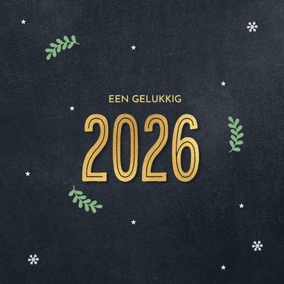 Typografische kerstkaart 2026 op krijtbord 2