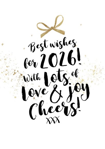 Typografische kerstkaart foto kerstbal strik goud 2
