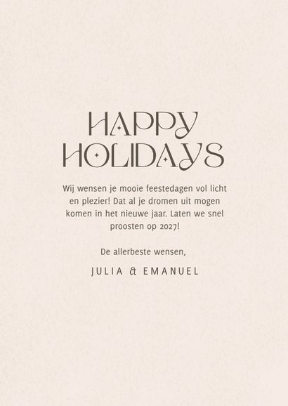 Typografische kerstkaart light and laughter zandkleur 3