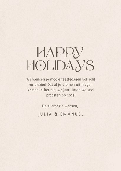 Typografische kerstkaart light and laughter zandkleur 3