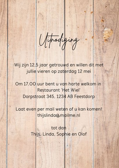 Uitnodiging 12,5 jaar getrouwd hout 3