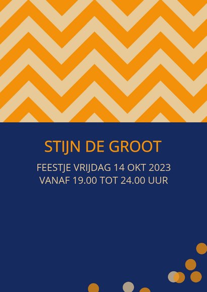Uitnodiging 16 jaar zigzag met blauw oranje 3