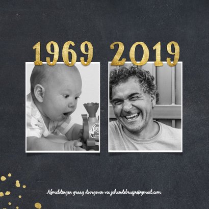 Uitnodiging 1969 met foto's en gouden spetters 2