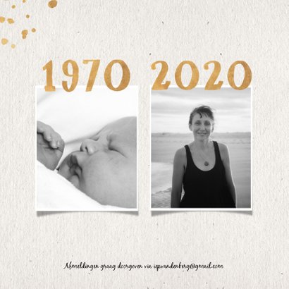 Uitnodiging 1970 met gouden spetters en foto's 2