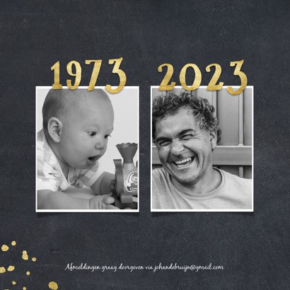 Uitnodiging 1973 met foto's en gouden spetters 2