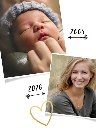 Uitnodiging 21-diner fotocollage met gouden hartjes 2