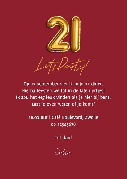 Uitnodiging 21 diner hip modern confetti goud foto 3