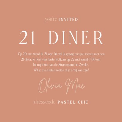 Uitnodiging 21 diner met foto en veren stijlvol 3