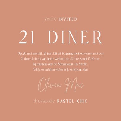 Uitnodiging 21 diner met foto en veren stijlvol 3