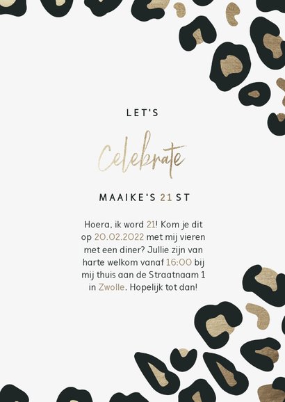 Uitnodiging 21 diner panterprint goudlook 3