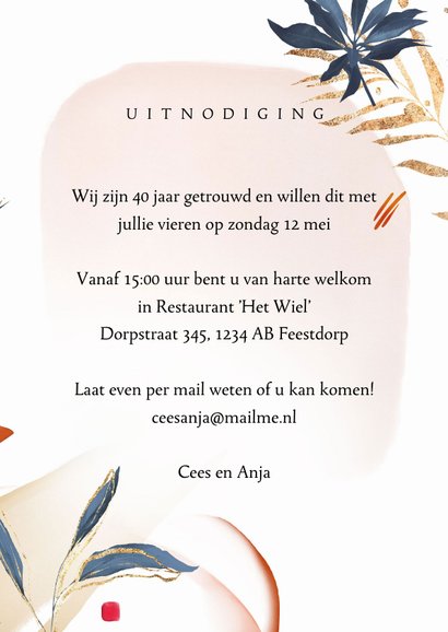 uitnodiging 40 jaar getrouwd watercolor bladeren 3