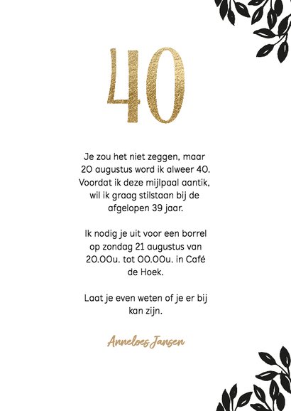 Verwonderend Uitnodiging 40 jaar verjaardag Cheers | Kaartje2go PC-27