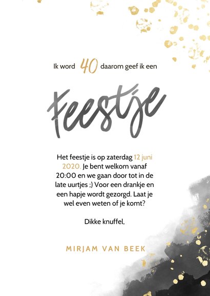 Uitnodiging 40 jaar waterverf, spetters, foto en feestje 3