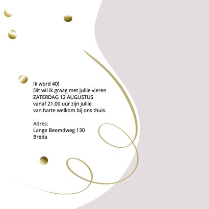 Uitnodiging 40 vrouw met goudkleurige confetti 3