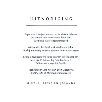 Uitnodiging 50 jaar 1969 stijlvol geometrisch goud 3