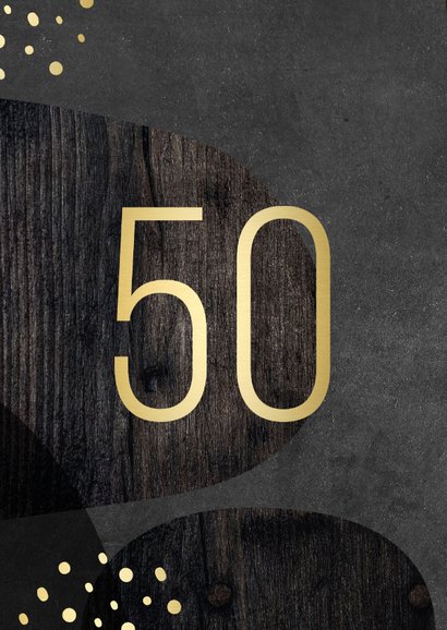 Uitnodiging 50 jaar goud met hout en krijtbord abstract 2