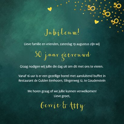 Uitnodiging 50 jaar gouden confetti 3