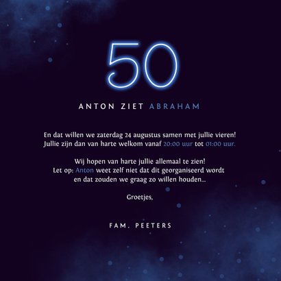 Uitnodiging 50 jaar man neon rook spetters 3