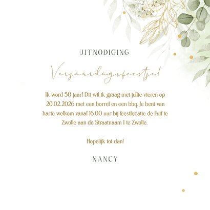 Uitnodiging 50 jaar met waterverf en botanische takjes 3