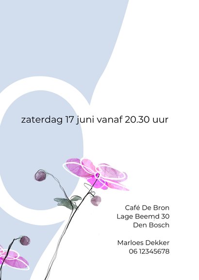 Uitnodiging 50 roze bloemen waterverf-look 3